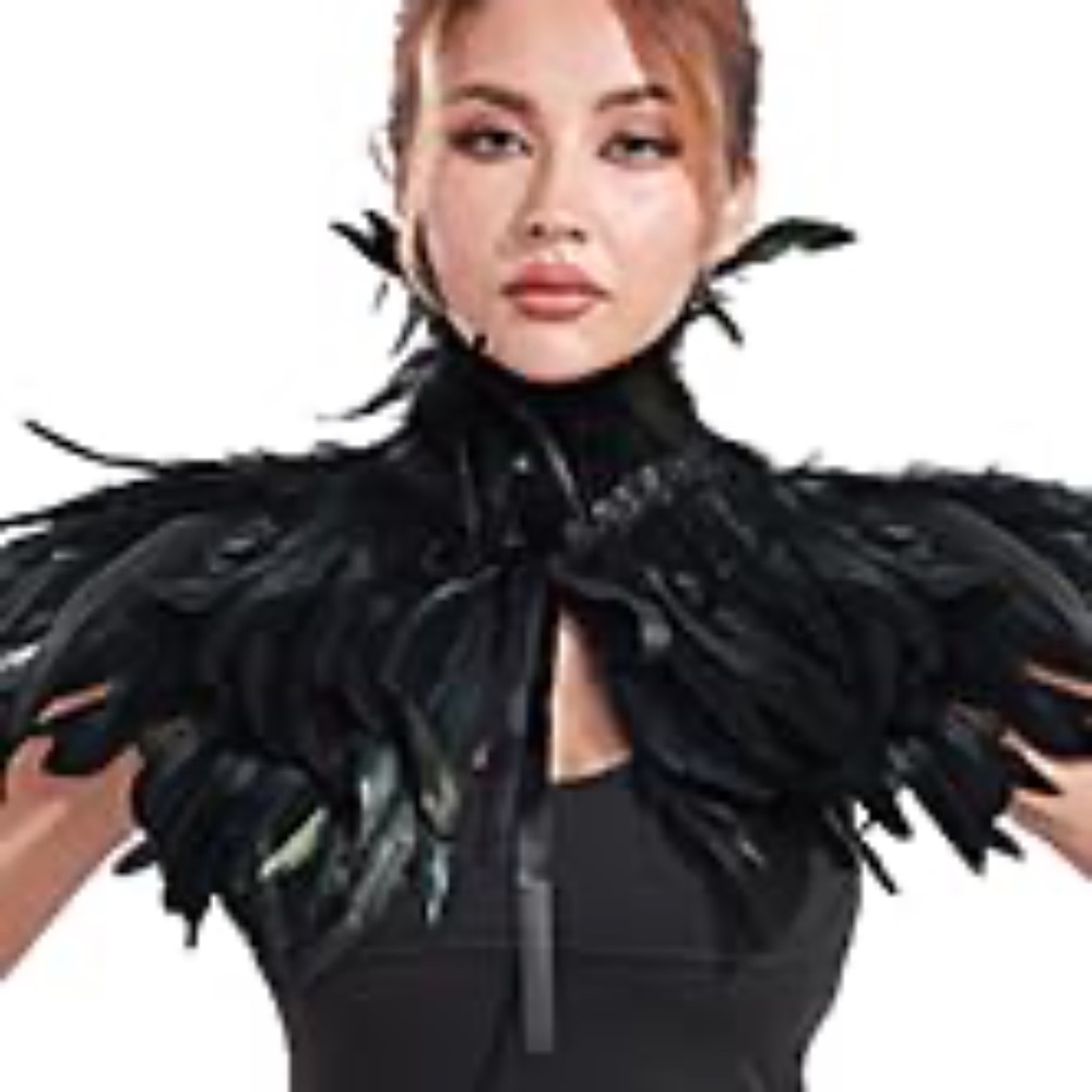 Gothic real feathers black neck accessory Halloween costume dress up new